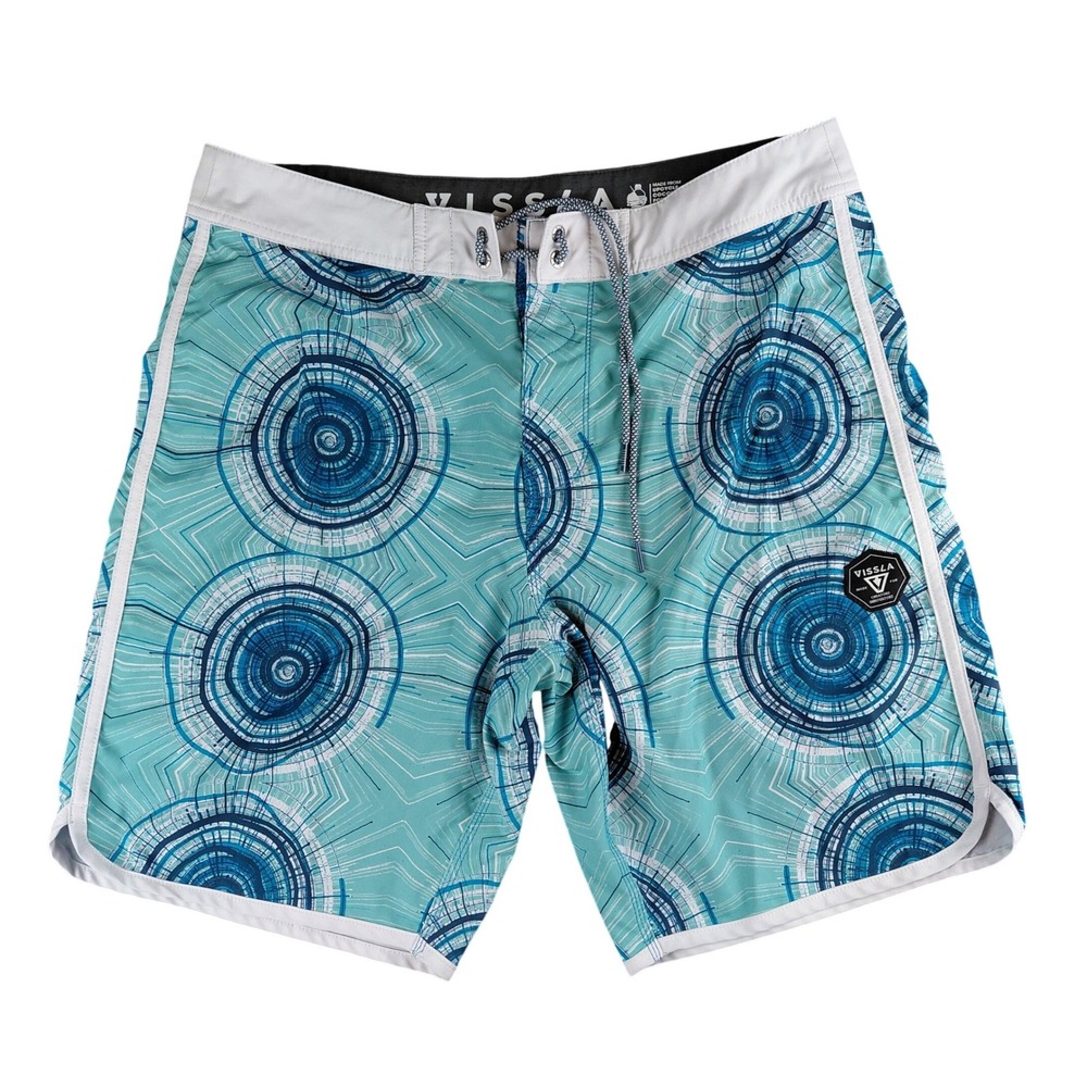 Vissla Mens Board Shorts Size 34‎ Teal Blue Coconut Stretch Geometric M106ATHS